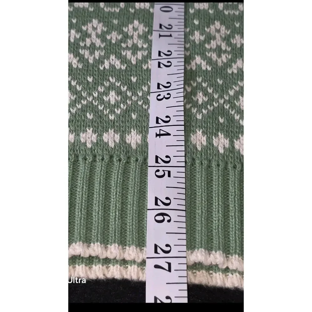 Vintage JOHN WEITZ Hand Framed Cotton Knitted Sweater Made In USA L Green/Cream - Picture 7 of 7
